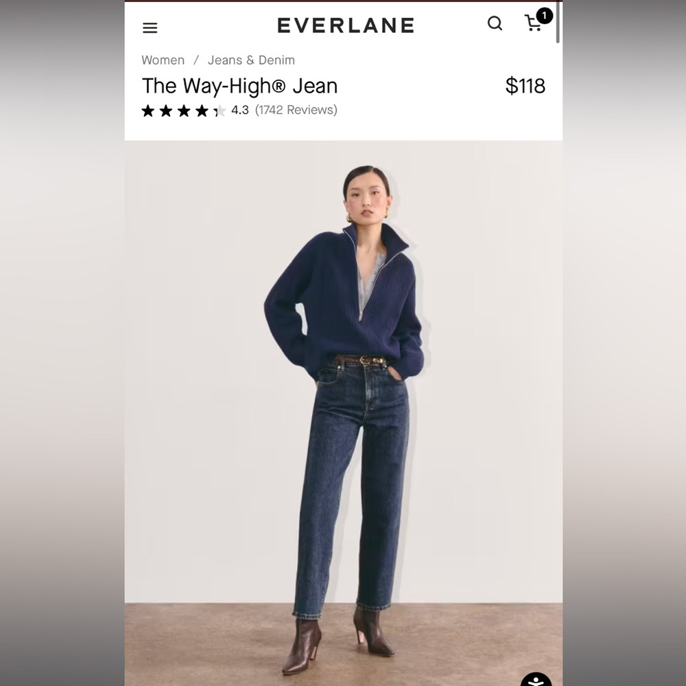 Everlane “The Way High Jean” in Vintage Indigo 29 Long